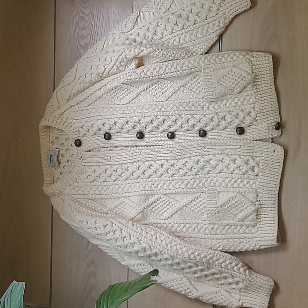 Handmade Cream Aran Cable Knit Cardigan Sweater